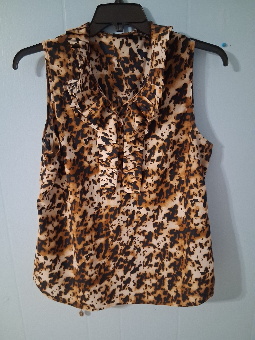 New York & Company Brown and Black Animal Print Ruffle Front Camisole
